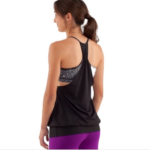 Lululemon Athletica No Limits Tank Black Rose Herringbone Built in Bra Size 6 - Picture 2 of 8